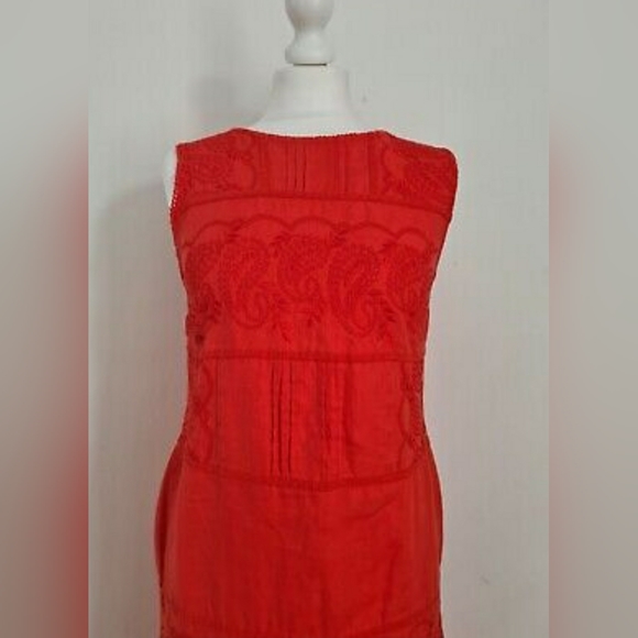Monsoon red linen pencil dress size 8 sleeveless embroidered 100% linen - Picture 2 of 7